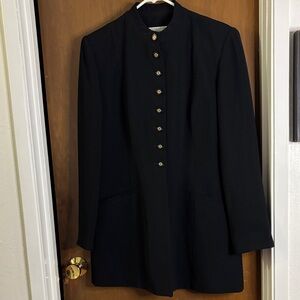 Designer Larry Levine Black Suit “Nehru-style” long Jacket Women’s 8